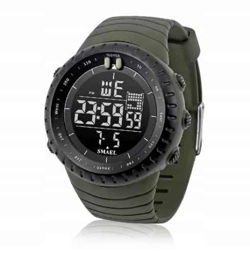 NOWY MASYWNY SPORTOWY ZEGAREK ELEKTRONICZNY SMAEL - WOJSKOWY STYL - ZIELONY