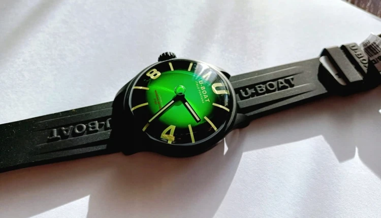 Awangardowy męski zegarek U-BOAT 8698D DARKMOON 44MM ZIELONY PVD SOLEIL