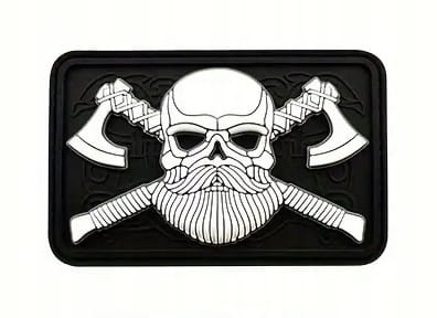 Naszywka na rzep na ramię z czaszką wikinga, wojownika świecąca w ciemności