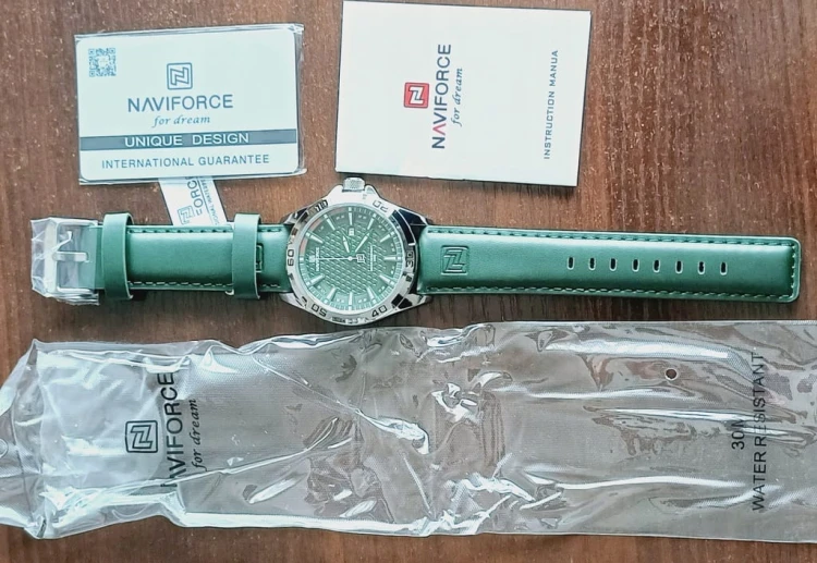 MASYWNY, ZIELONY ZEGAREK NAVIFORCE NF8023 WOJSKOWY STYL, DATOWNIK
