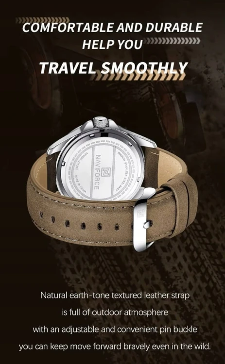 MASYWNY, ZŁOTY ZEGAREK NAVIFORCE NF8023 WOJSKOWY STYL, DATOWNIK