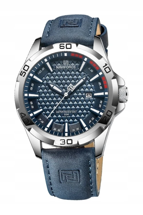 MASYWNY NIEBIESKI ZEGAREK NAVIFORCE NF8023 WOJSKOWY STYL, DATOWNIK