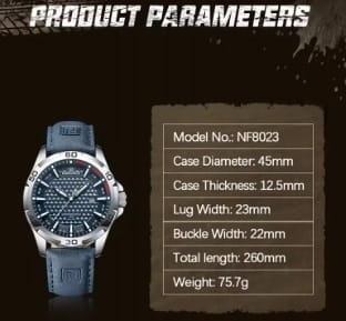 MASYWNY NIEBIESKI ZEGAREK NAVIFORCE NF8023 WOJSKOWY STYL, DATOWNIK