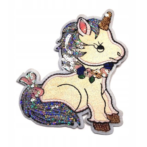 NASZYWKA TERMO HAFTOWANA ŁATKA PATCH -SŁODKI JEDNOROŻEC Z CEKINAMI, UNICORN