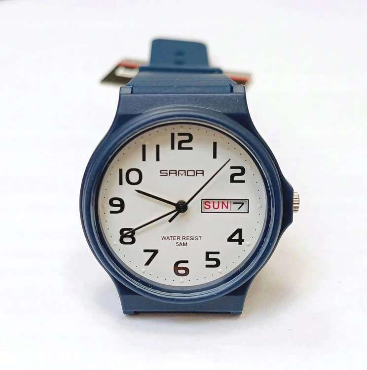 MŁODZIEŻOWY ZEGAREK SANDA, DAY-DATE, LUMINOUS, CZYTELNA TARCZA - NIEBIESKI