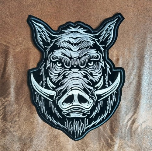 DUŻA NASZYWKA TERMO HAFTOWANA NAPRASOWANKA PATCH NA KURTKĘ MOTOCYKLOWĄ DZIK