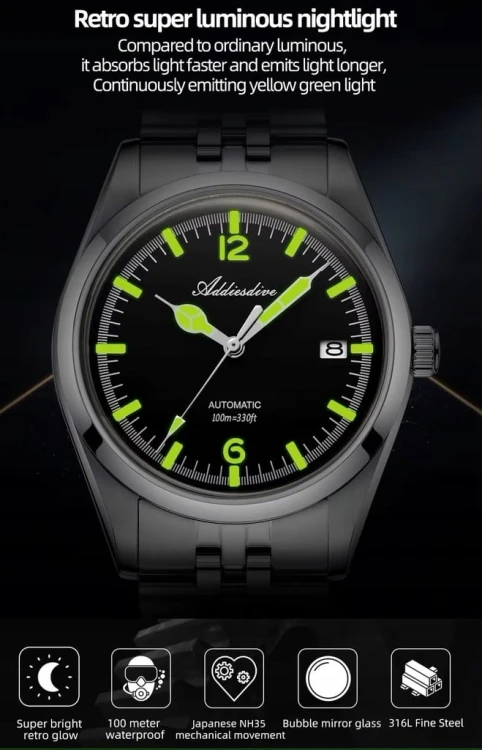 MASYWNY, AUTOMATYCZNY ZEGAREK DIVER MECHANIZM SEIKO NH35A, ADDIESDIVE
