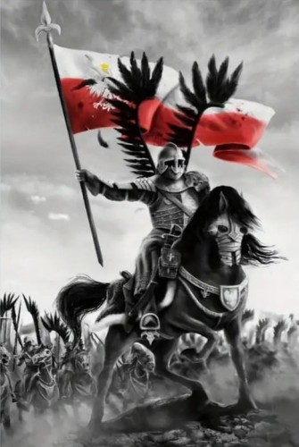 PLAKAT NA PŁÓTNIE, ELITARNA CIĘŻKA JAZDA RZECZYPOSPOLIEJ - HUSARIA, 45x30