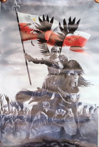 PLAKAT NA PŁÓTNIE, ELITARNA CIĘŻKA JAZDA RZECZYPOSPOLIEJ - HUSARIA, 45x30