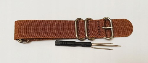DŁUGI, PARCIANY PASEK NATO - BRĄZOWY, 24MM + TELESKOPY + PRZYRZĄD - PREMIUM