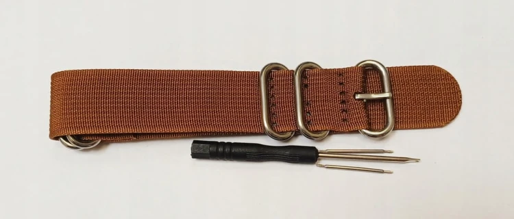 DŁUGI, PARCIANY PASEK NATO - BRĄZOWY, 24MM + TELESKOPY + PRZYRZĄD - PREMIUM
