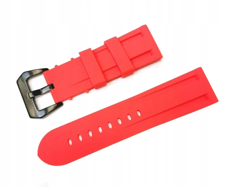 GRUBY, WODOODPORNY GUMOWY, SILIKONOWY PASEK 24MM + TELESKOPY - CZERWONY