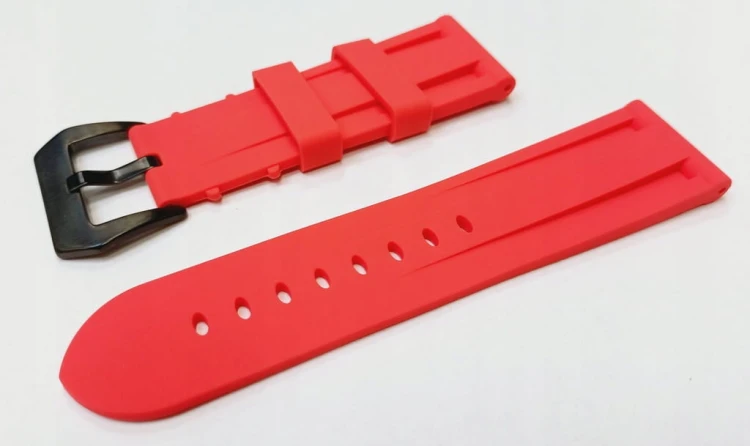 GRUBY, WODOODPORNY GUMOWY, SILIKONOWY PASEK 24MM + TELESKOPY - CZERWONY