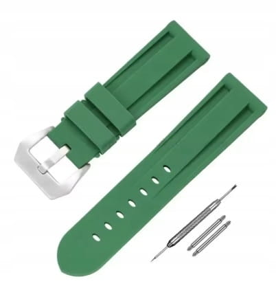 GRUBY, WODOODPORNY GUMOWY, SILIKONOWY PASEK 24MM + TELESKOPY - ZIELONY