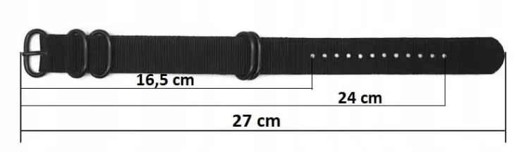 DŁUGI, WOJSKOWY PARCIANY PASEK NATO - CZARNY, 24MM + TELESKOPY