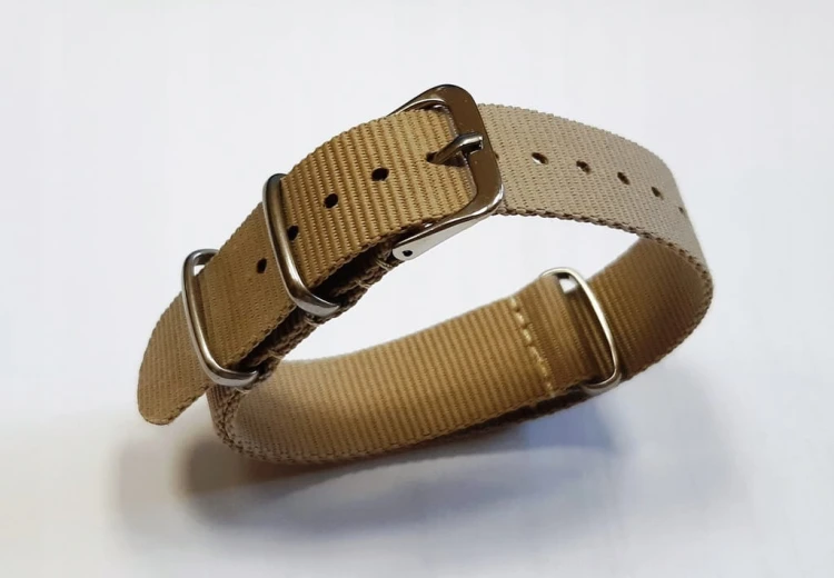 NOWY, BEŻOWY, KHAKI PARCIANY, NYLONOWY PASEK 18MM + TELESKOPY