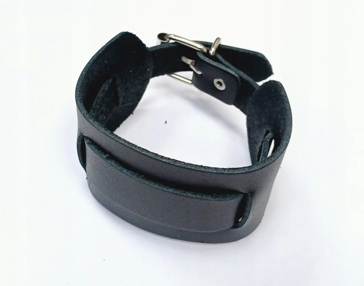 Skórzana, szeroka bransoleta, skóra, szeroki pasek zegarka 22mm - czarny