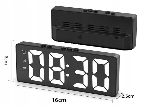 CZYTELNY, ELEKTRONICZNY CYFROWY ZEGAR LED NA BIURKO + ALARM + TEMOMETR