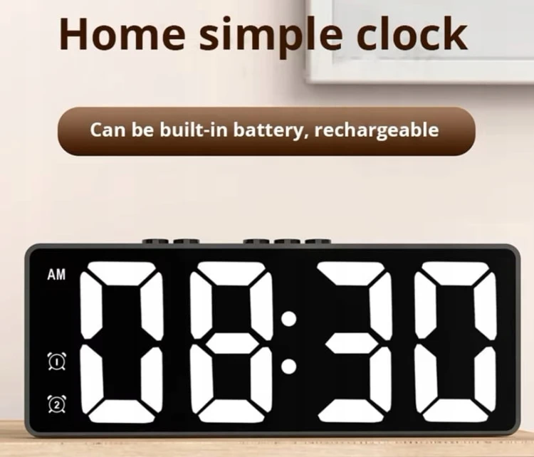 CZYTELNY, ELEKTRONICZNY CYFROWY ZEGAR LED NA BIURKO + ALARM + TEMOMETR