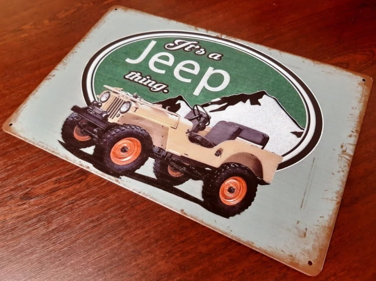 BLASZANA SAMOCHODOWA TABLICZKA, ZAWIESZKA DEKORACYJNA 20x30 - SAMOCHÓD JEEP