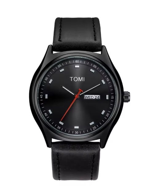 Klasyczny zegarek garniturowy z datownikiem day-date Tomi, gustowne pudełko