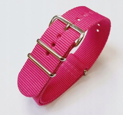 NOWY, RÓŻOWY PARCIANY, NYLONOWY PASEK DO ZEGARKA 18MM + TELESKOPY