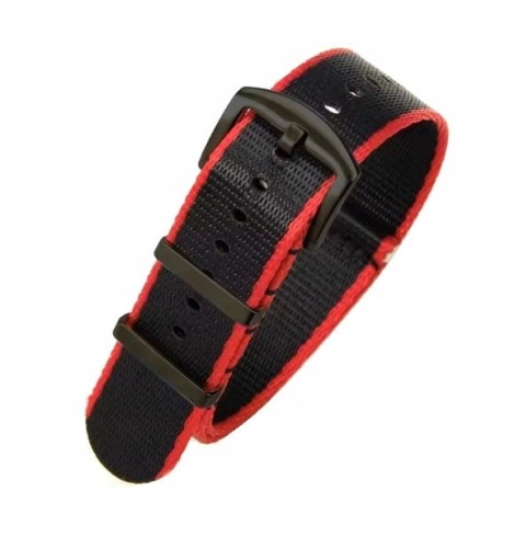 DŁUGI PARCIANY PASEK NATO 20MM CZARNY CZERWONY +TELESOPY +PRZYRZĄD -PREMIUM