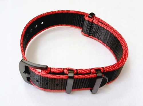 DŁUGI PARCIANY PASEK NATO 20MM CZARNY CZERWONY +TELESOPY +PRZYRZĄD -PREMIUM