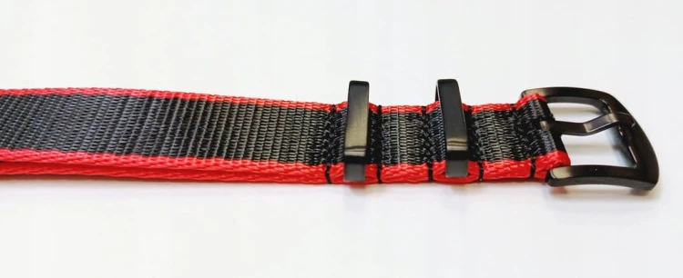 DŁUGI PARCIANY PASEK NATO 20MM CZARNY CZERWONY +TELESOPY +PRZYRZĄD -PREMIUM