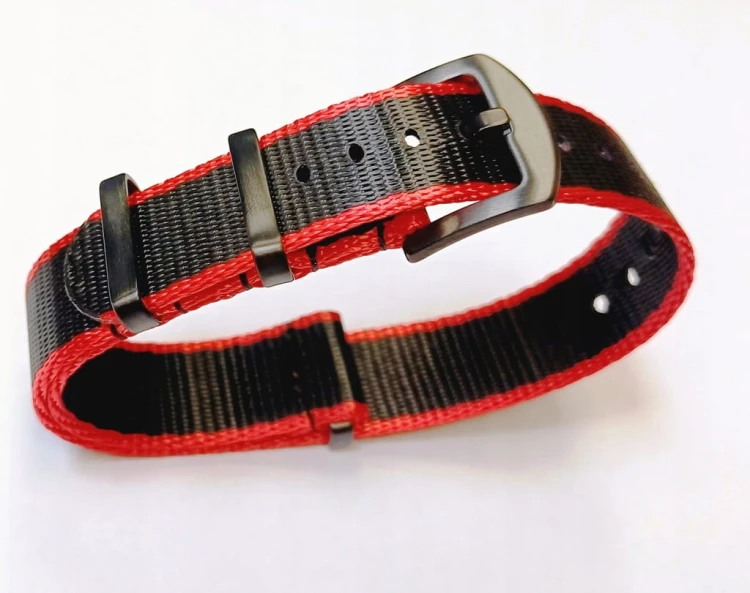 DŁUGI PARCIANY PASEK NATO 22MM CZARNY CZERWONY +TELESOPY +PRZYRZĄD -PREMIUM