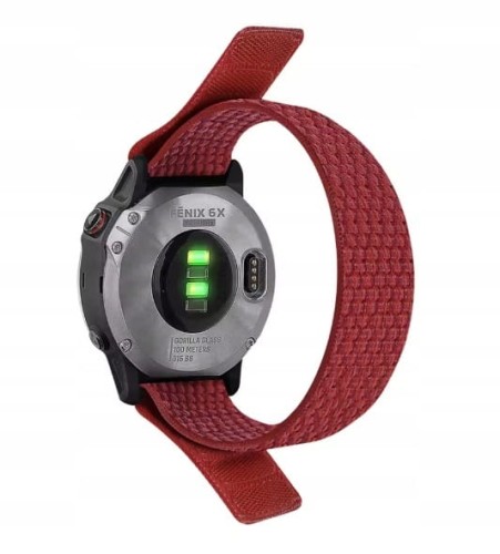 CZERWONY NYLONOWY PASEK DO ZEGARKA NA RZEPY GARMIN, FENIX, SOLAR 26MM