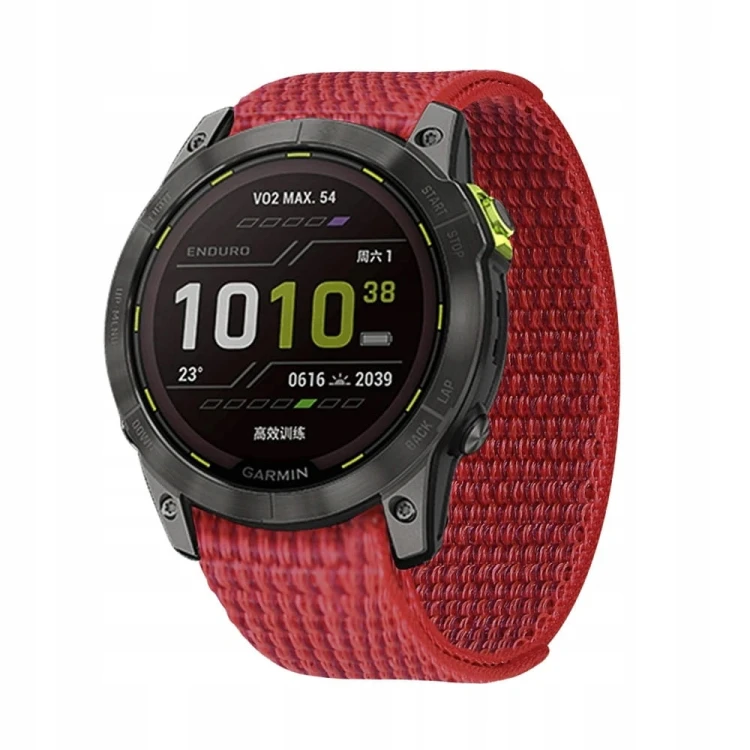 CZERWONY NYLONOWY PASEK DO ZEGARKA NA RZEPY GARMIN, FENIX, SOLAR 26MM