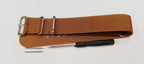 DŁUGI, PARCIANY PASEK NATO - BRĄZOWY, 18MM + TELESKOPY + PRZYRZĄD - PREMIUM