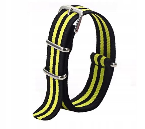 DŁUGI, WOJSKOWY PARCIANY PASEK NATO 20MM + TELESKOPY, ŻÓŁTY - ŻÓŁTO CZARNY