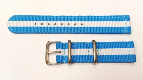 NOWY, NIEBIESKO-BIAŁY, PARCIANY, NYLONOWY PASEK TYPU NATO - 20MM