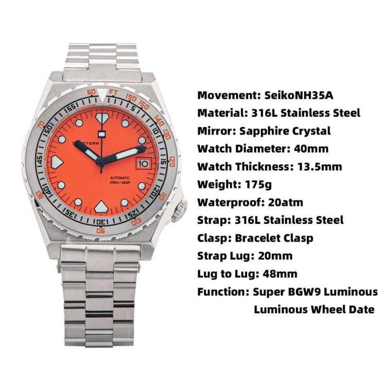 Automatyczny zegarek diver -SEESTERN SUB600T V3, WR 200 m - mechanizm NH35A