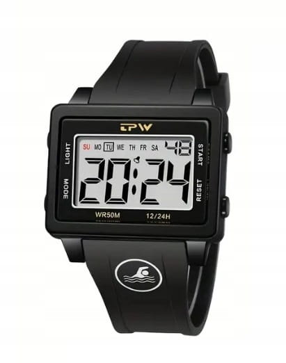 NOWY, MASYWNY I CZYTELNY ZEGAREK ELEKTRONICZNY LCD, TPW - SPORTOWY STYL