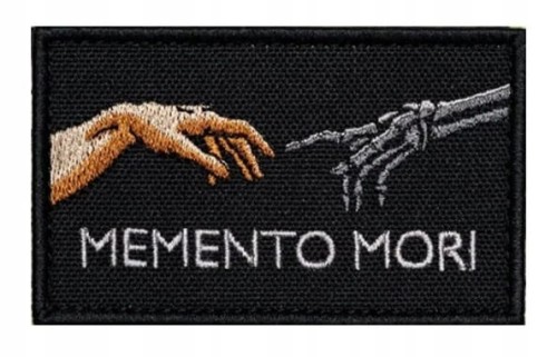 Naszywka na rzep patch, sentencja MEMENTO MORI - PAMIĘTAJ O ŚMIERCI 5x8 cm