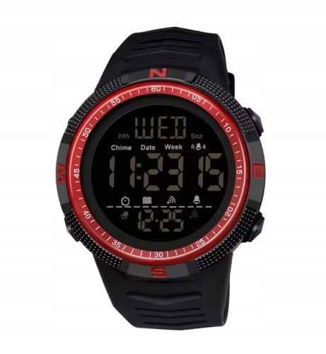 NOWY, CZYTELNY ZEGAREK ELEKTRONICZNY LCD SANDA - WOJSKOWY STYL - RED