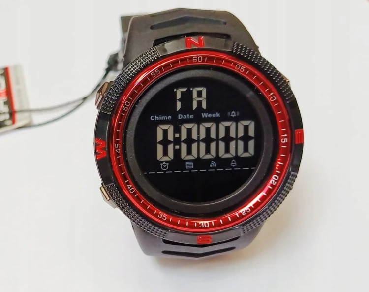 NOWY, CZYTELNY ZEGAREK ELEKTRONICZNY LCD SANDA - WOJSKOWY STYL - RED