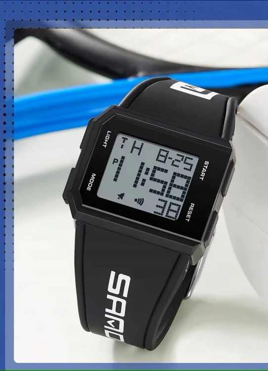 NOWY, CZYTELNY ZEGAREK ELEKTRONICZNY LCD SANDA - SPORTOWY STYL - CZARNY