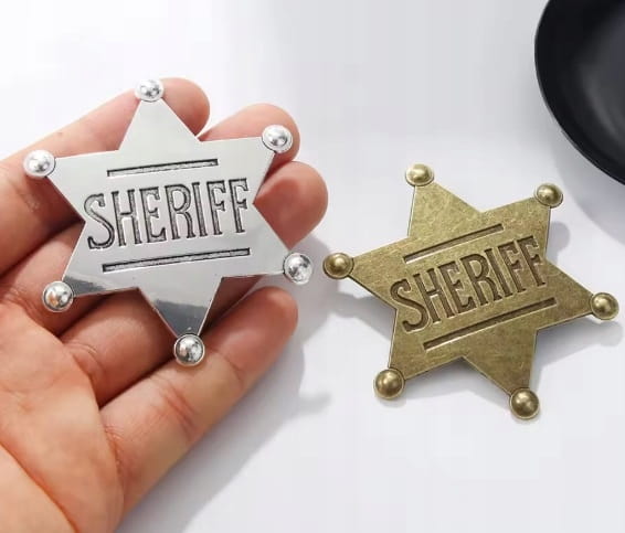 PRZYPINKA PLAKIETKA, SHERIFF ODZNAKA GWIAZDA SZERYFA DZIKI ZACHÓD - SREBRNA