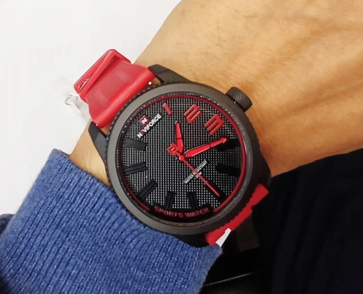 NOWY, MASYWNY ZEGAREK NAVIFORCE, WOJSKOWY SPORTOWY STYL - CZERWONY