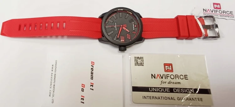 NOWY, MASYWNY ZEGAREK NAVIFORCE, WOJSKOWY SPORTOWY STYL - CZERWONY