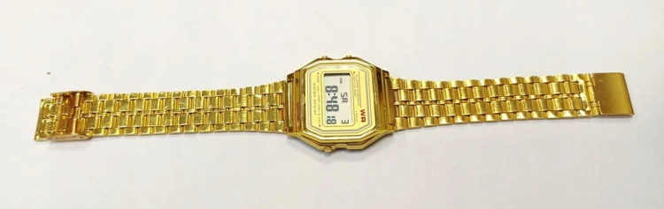 NOWY ZEGAREK ELEKTRONICZNY LCD ZŁOTY - STOPER, ALARM, STYL RETRO