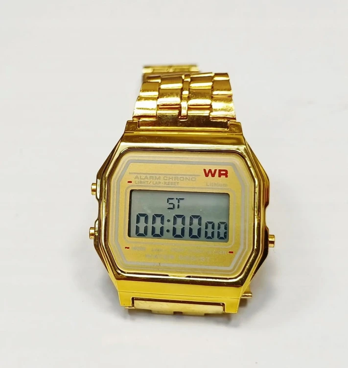 NOWY ZEGAREK ELEKTRONICZNY LCD ZŁOTY - STOPER, ALARM, STYL RETRO