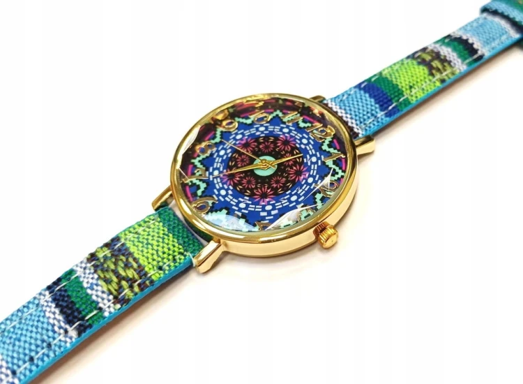 ROMANTYCZNY DAMSKI ZEGAREK BOHO STYL, PRYZMATYCZNE SZKIEŁKO, NIEBIESKI