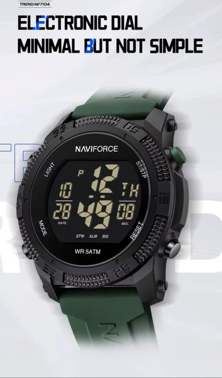 MASYWNY ZEGAREK CYFROWY NAVIFORCE, ELEKTRONICZNY WOJSKOWY STYL - ZIELONY