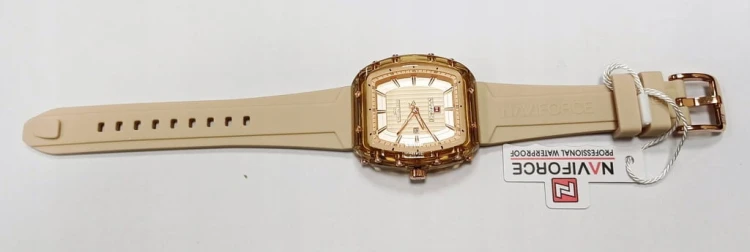 PIĘKNY, ELEGANCKI DAMSKI ZEGAREK Z DATOWNIKIEM NAVIFORCE - BEŻOWY