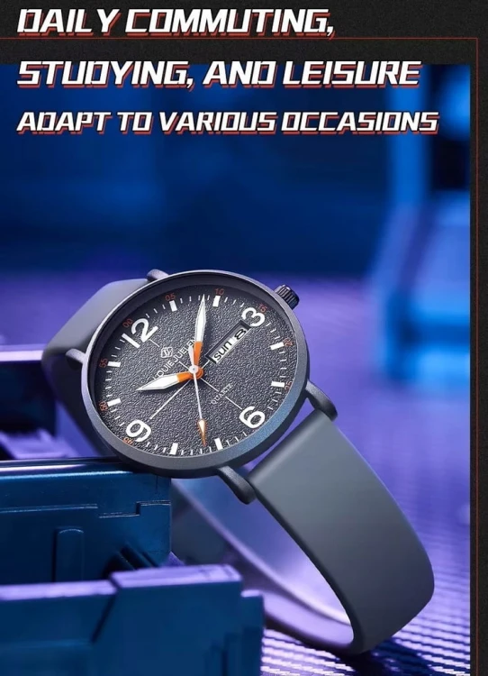 MŁODZIEŻOWY, SPORTOWY ZEGAREK DAY-DATE, LUMINOUS - SZARY